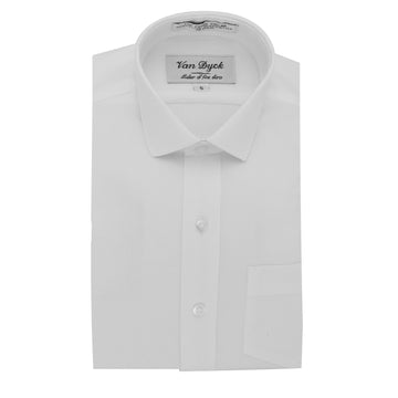 White Shirts For Boys Van Dyck White/White Short Sleeve Dress Shirt